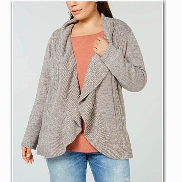 Karen Scott Sweaters - Karen Scott Macy's Plus Cocoon Open Cardigan Tan